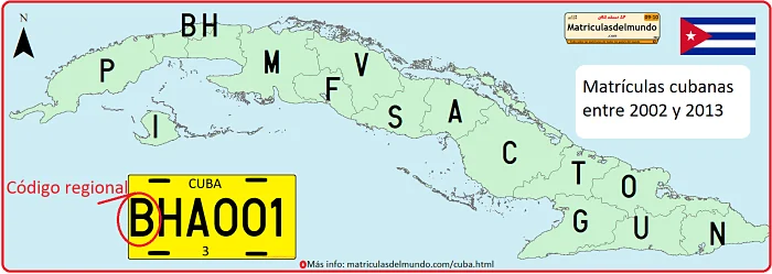 Mapa codigos matriculas Cuba antiguas