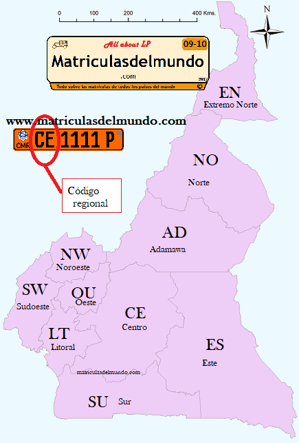 Mapa codigos matriculas Camerun