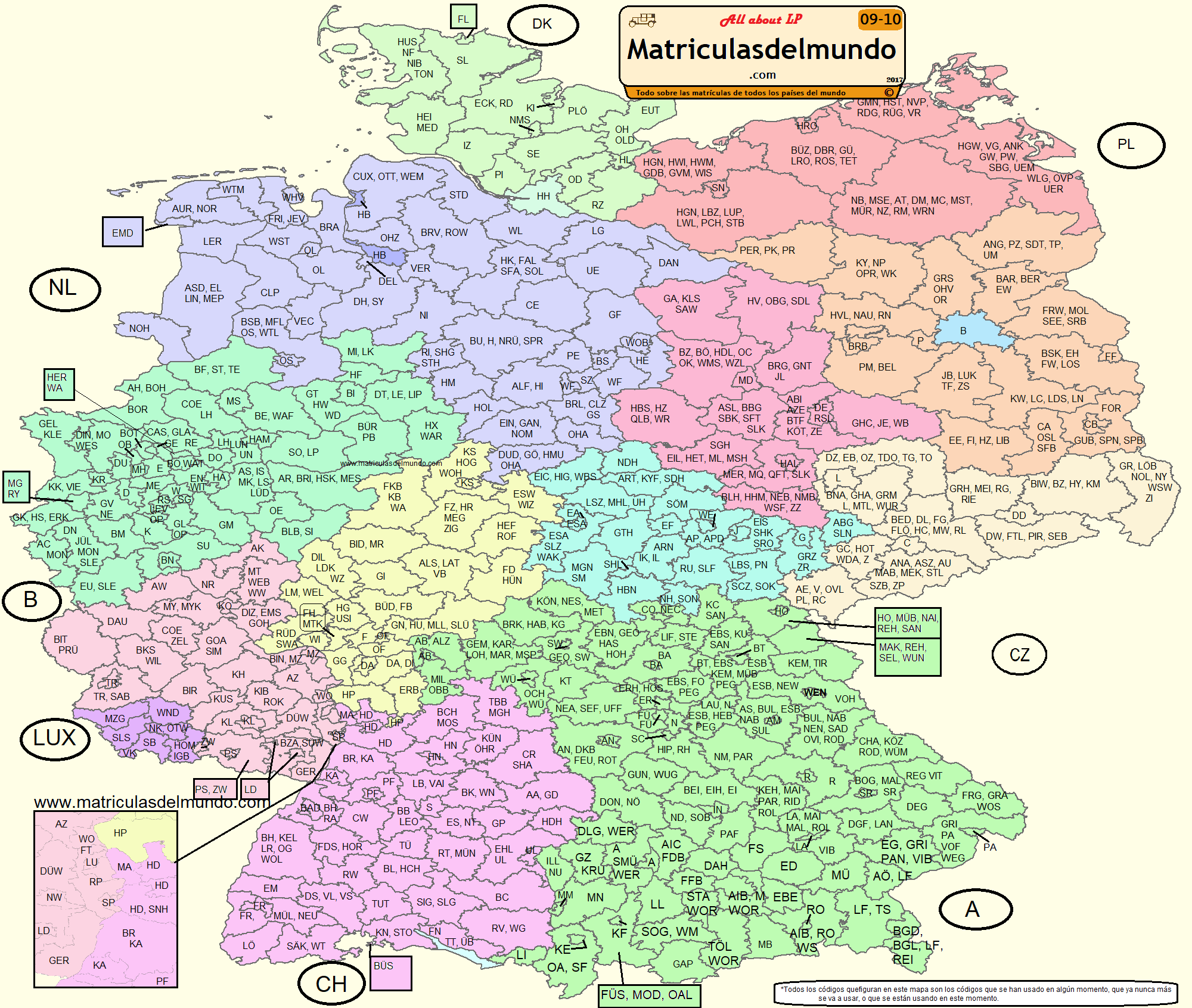 Mapa codigos matriculas Alemania