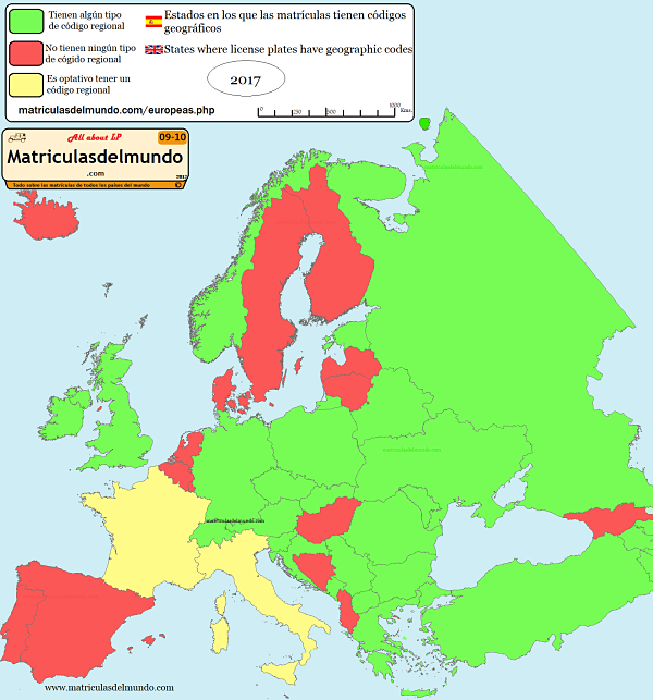 Mapa códigos regionales matrículas coches