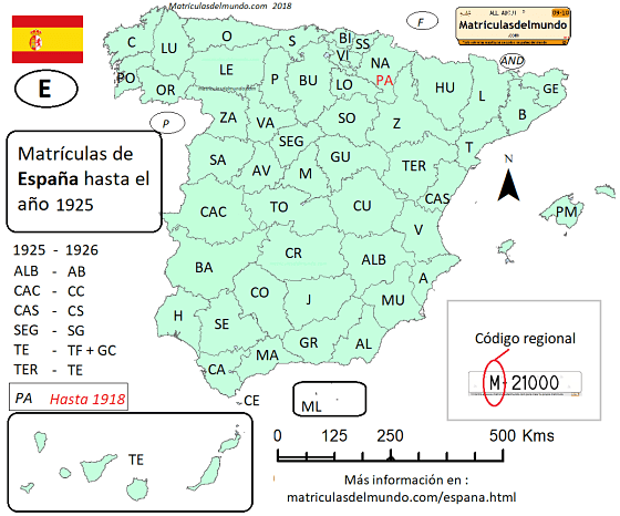 Mapa matrículas coches España y provincias antiguas