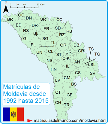 Mapa codigos matriculas Moldavia
