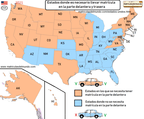 Matrícula delantera en los Estados Unidos