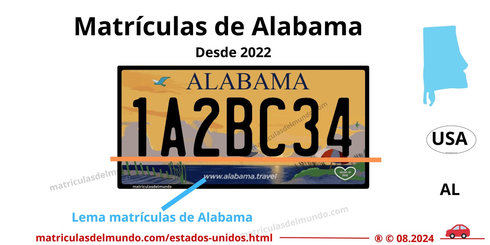 Matrícula de coche de Alabama actual con código USA