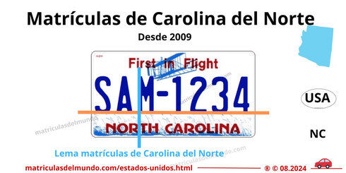 Matrícula de coche de Carolina del Norte actual con código USA
