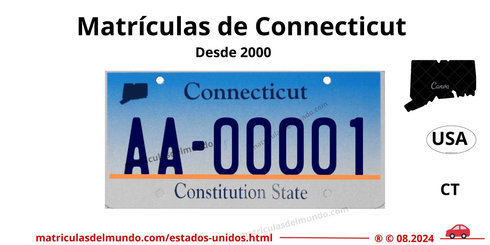 Matrícula de coche de Connecticut actual con código USA