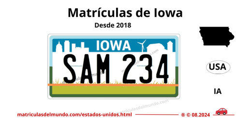 Matrícula de coche de Iowa actual con código USA