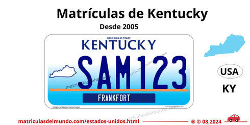 Matrícula de coche de Kentucky actual con código USA