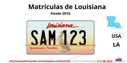 Matrícula de coche de Louisiana actual con código USA