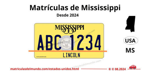 Matrícula de coche de Mississippi actual con código USA