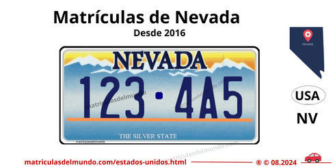 Matrícula de coche de Nevada actual con código USA