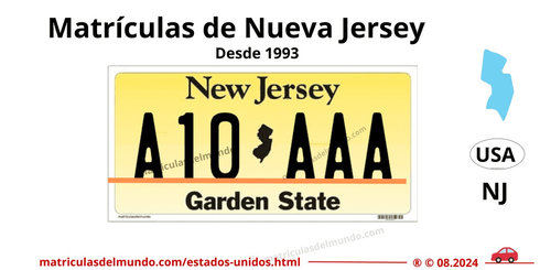 Matrícula de coche de Nueva Jersey actual con código USA