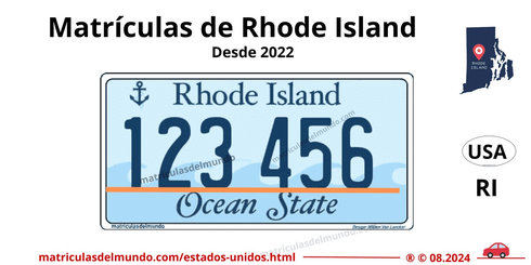 Matrícula de coche de Rhode Island actual con código USA