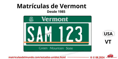 Matrícula de coche de Vermont actual con código USA