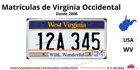 Matrícula de coche de Virginia Occidental actual con código USA