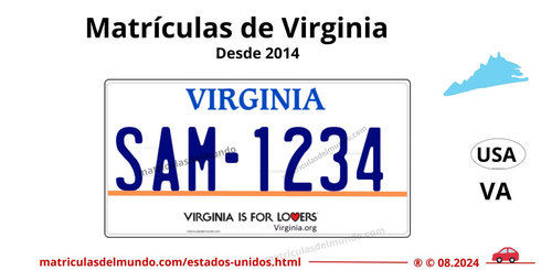 Matrícula de coche de Virginia actual con código USA