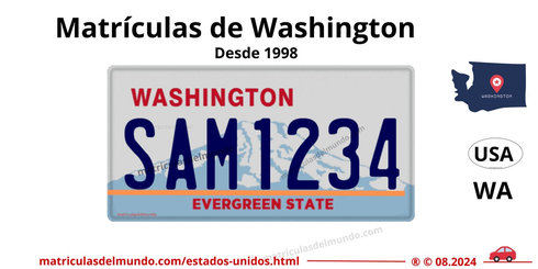 Matrícula de coche de Washington actual con código USA