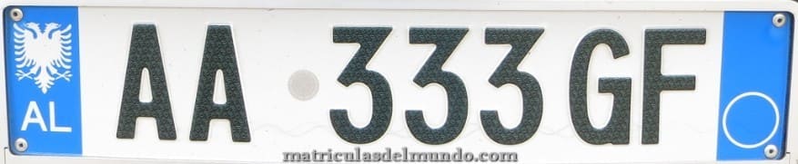 Matrícula de coche de Albania de ejemplo actual