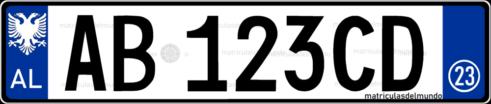 Matrícula ordinaria de coche de Albania con fecha de registro 23
