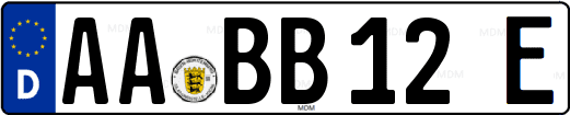 Electric vehicle registration plate from Germany with the letter E at the end