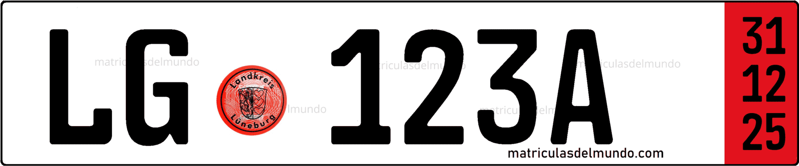 Example image of German export license plate with red strip