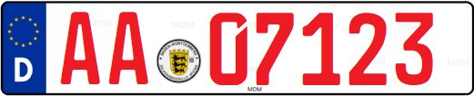 Matrícula de coche de Alemania para matrícula de vehículo clásico 07