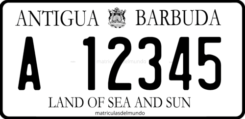 Matrícula de coche de Antigua y Barbuda Land of Sea and Sun de color blanco A12345