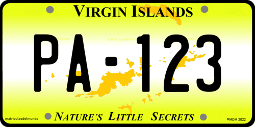Matrícula de coche de las Islas Vírgenes Británicas PA123 amarillo Nature´s Little Secrets