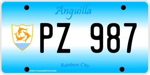 Matrícula de coche de Anguilla con fondo azul con letras PZ987