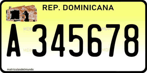 Matrícula de coche de la República Dominicana con fondo amarillo A345678
