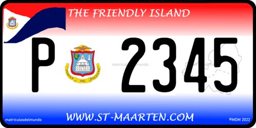 Matrícula de coche de Sint Maarten de la parte holandesa The Friendly Island P2345 bandera