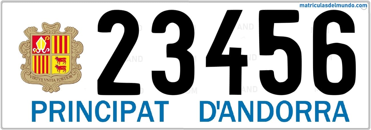 Old vehicle registration plate of the Principality of Andorra with number 23456 Old Andorra license plate with number 23456