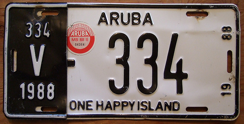 Matrícula de coche de Aruba de 1988 para vehículo de alquiler