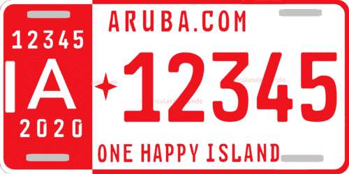 Matrícula actual de Aruba de 2020 con placa de validación en rojo