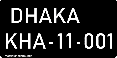 Matrícula de coche de Bangladesh actual en Asia negra KHA-11-001