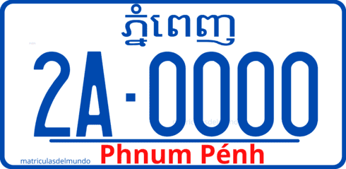Matrícula de coche de Camboya actual en Asia de la capital Phnom Penh