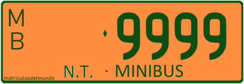 Matrícula de mini busde Northern Territory con letras verdes 9999