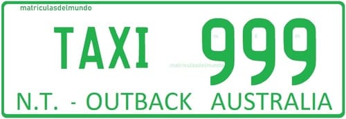 Matrícula de taxi de Northern Territory con letras verdes