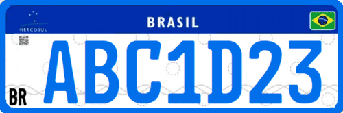matrícula de vehículo oficial de Brasil con letras azules