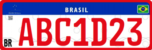 matrícula de vehículo comercial de Brasil con letras rojas