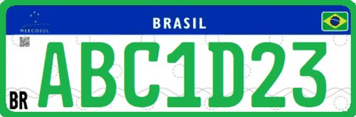 matrícula de vehículo especial de Brasil con letras verdes