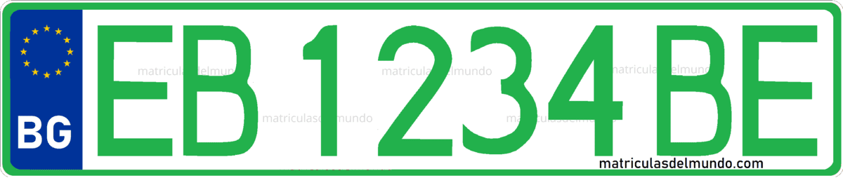 Placas de matrícula de Bulgaria de vehículo eléctrico con letras en verde
