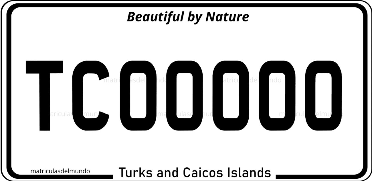 Matrícula de las Islas Turcas y Caicos con letras negras Imagen de ejemplo de una matrícula de Turks and Caicos del 2020