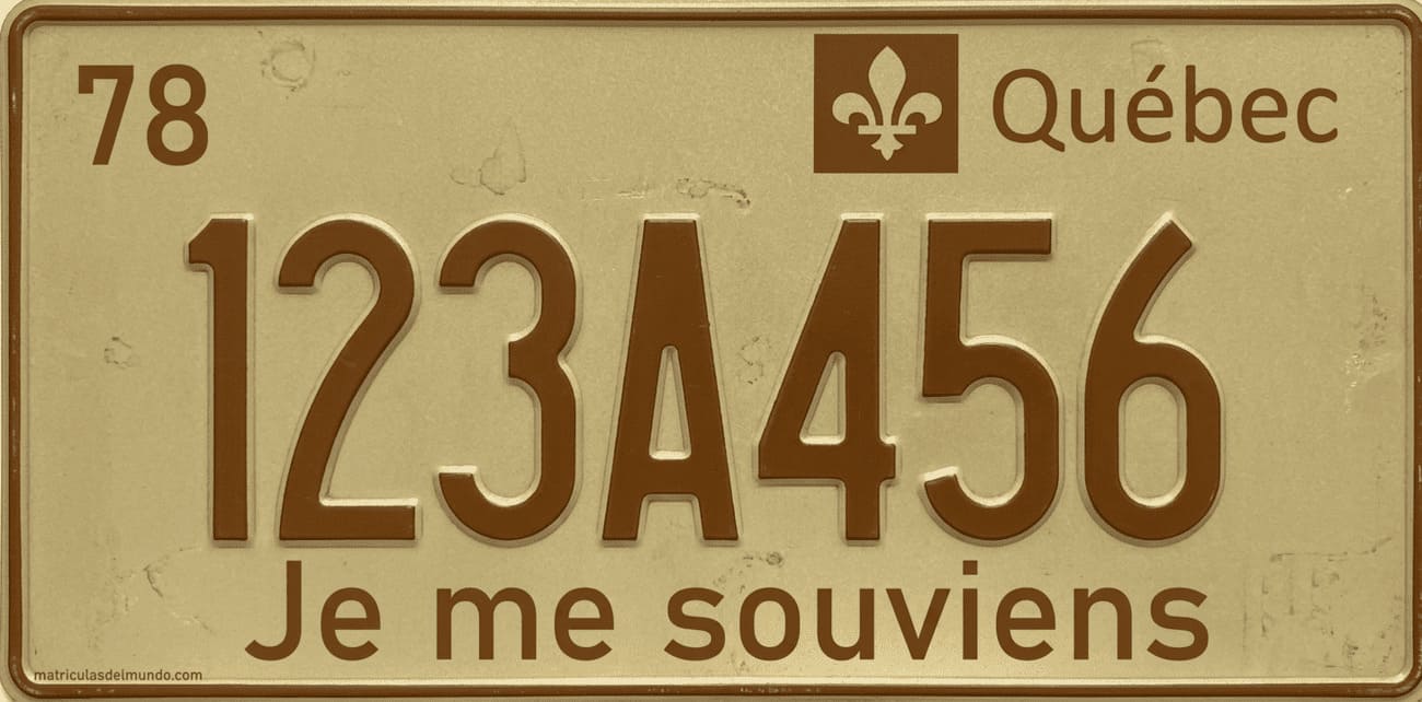 Matrícula antigua de Québec del año 1978 con lema Je me souviens