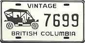 matricula de vehículo histórico antiguo de la Columbia Británica