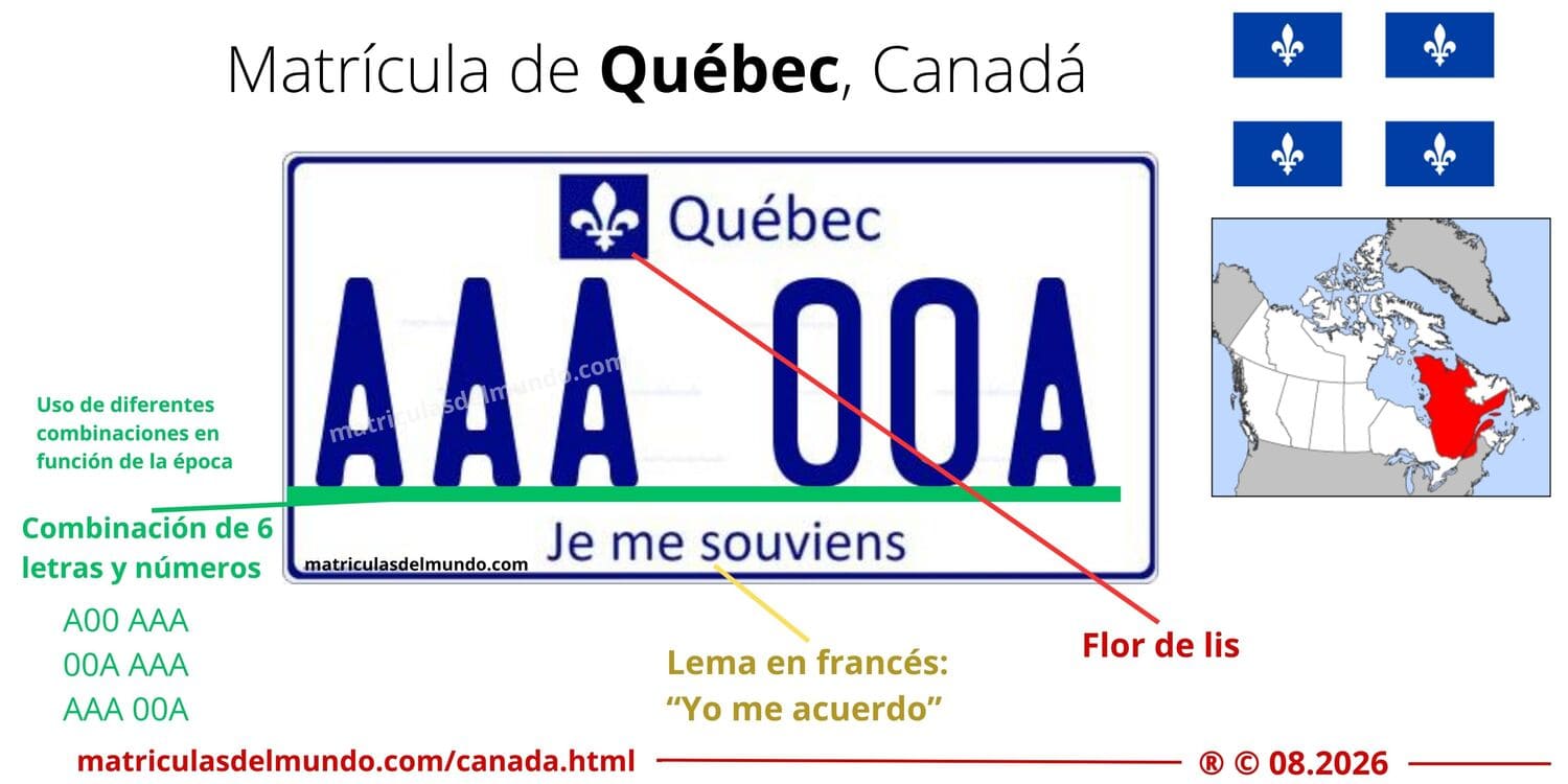 Explicación de las matrículas actuales de Québec con lema Je me souviens