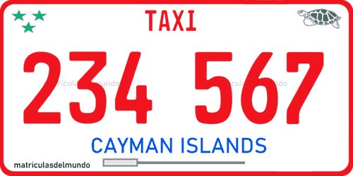 Matrícula de coche taxi de las Islas Cayman actual Matrícula de coche taxi actual de las Islas Cayman con letras en rojo