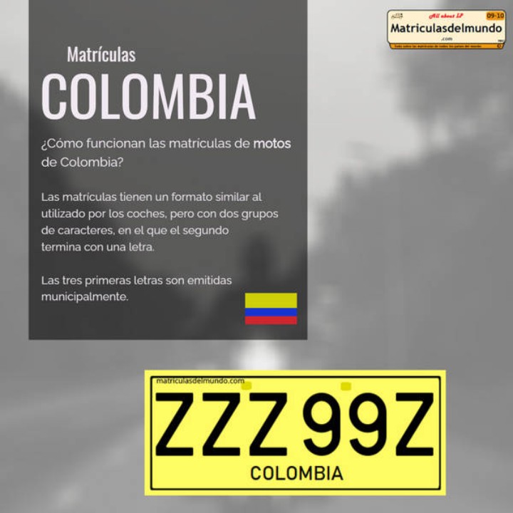 Tipos de matrículas de motos colombianas