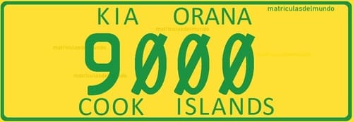 Matrícula actual de las Islas Cook 9000 con fondo color amarillo