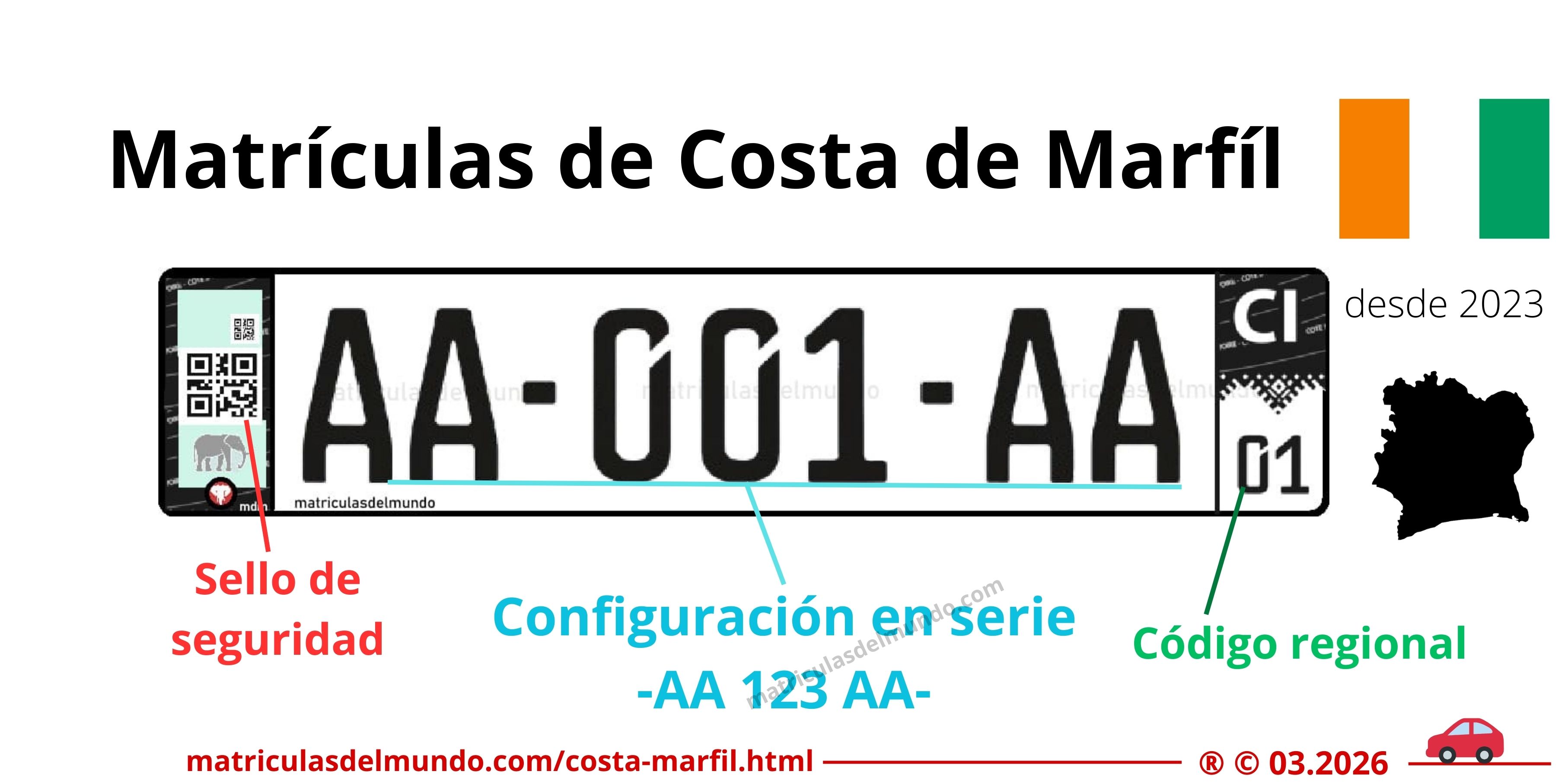 Funcionamiento de las matrículas de Costa de Marfil desde 2023 con sello de seguridad y código regional
